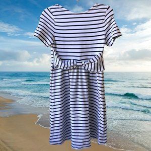 Kate Spade Girls Dress Striped A Line BOW DRESS Black & White Exposed Zi…